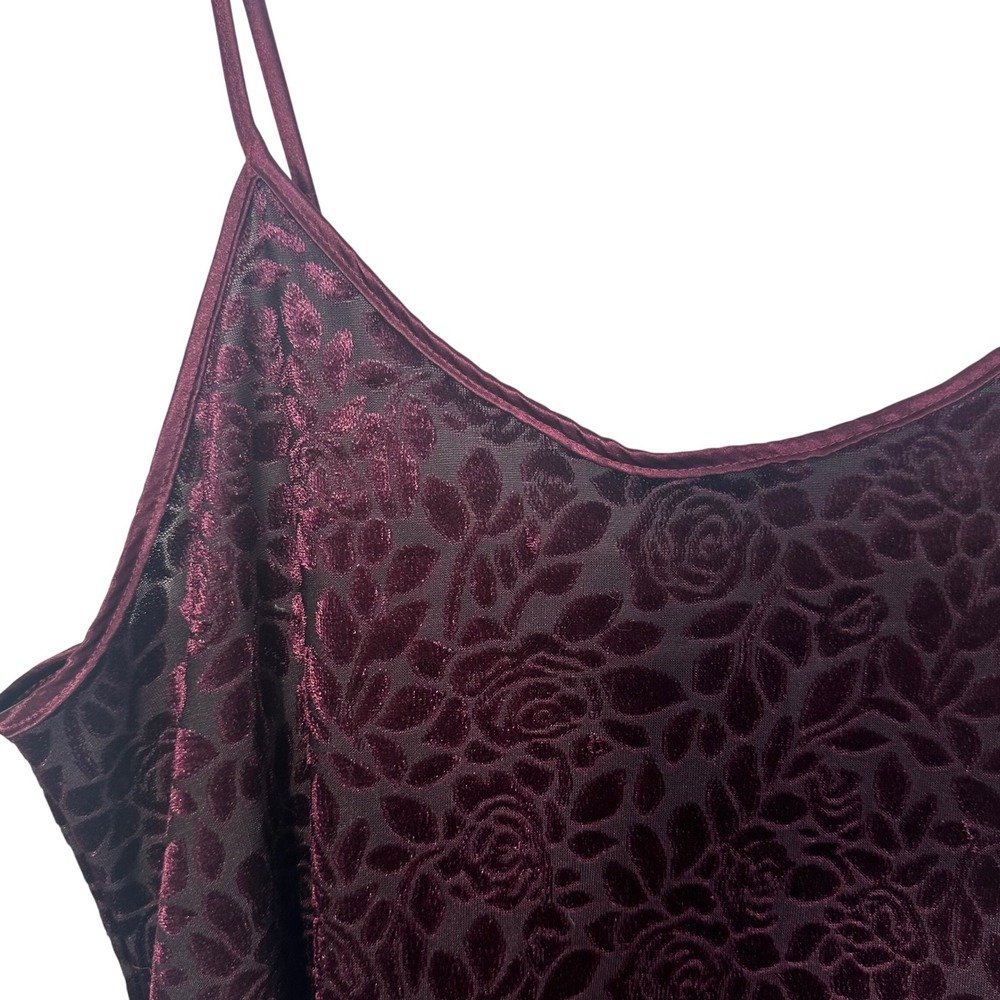 Vassarette Womens Burgundy Floral Burnout Velvet Camisole Tank Top Large RN90048 - Picture 12 of 16